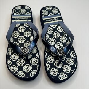 Brighton Navy Blue White Wedge Flip Flops
